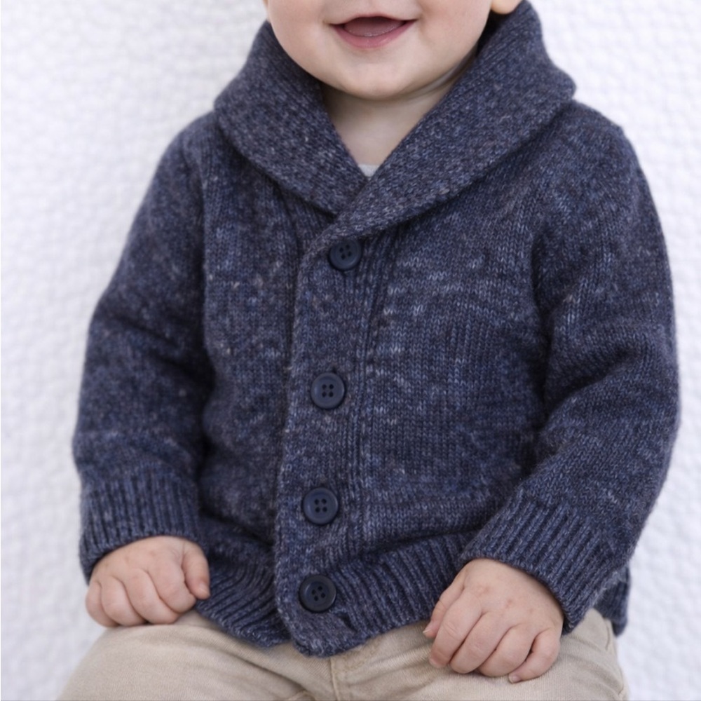 Baby B’Gosh boy’s blue shawl collar button up cotton cardigan sweater size 12M